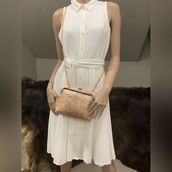 Handmade Genuine Leather Croc-Embossed Kisslock Clutch/Shoulder bag/Crossbody - Picture 6 of 16